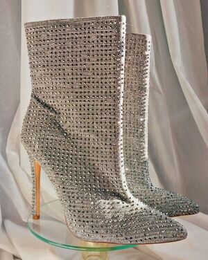 Silver Rhinestone Boots Womens Size 9 Glaze 4" Heel Pointed Toe